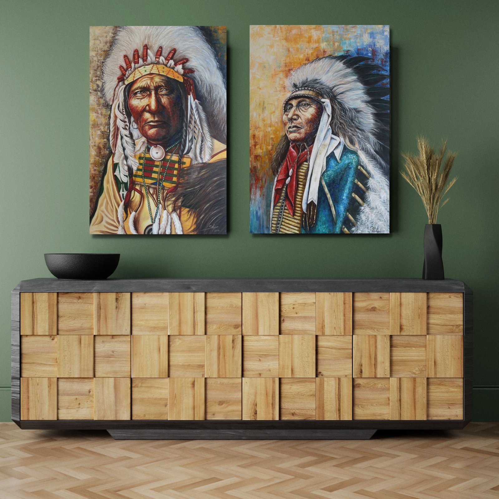 oil painting, original oil painting,native american men portrait